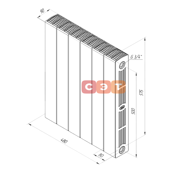 Радиатор биметаллический RIFAR SUPReMO 500-6 Ду 3/4 АЙВОРИ R S50063/41013